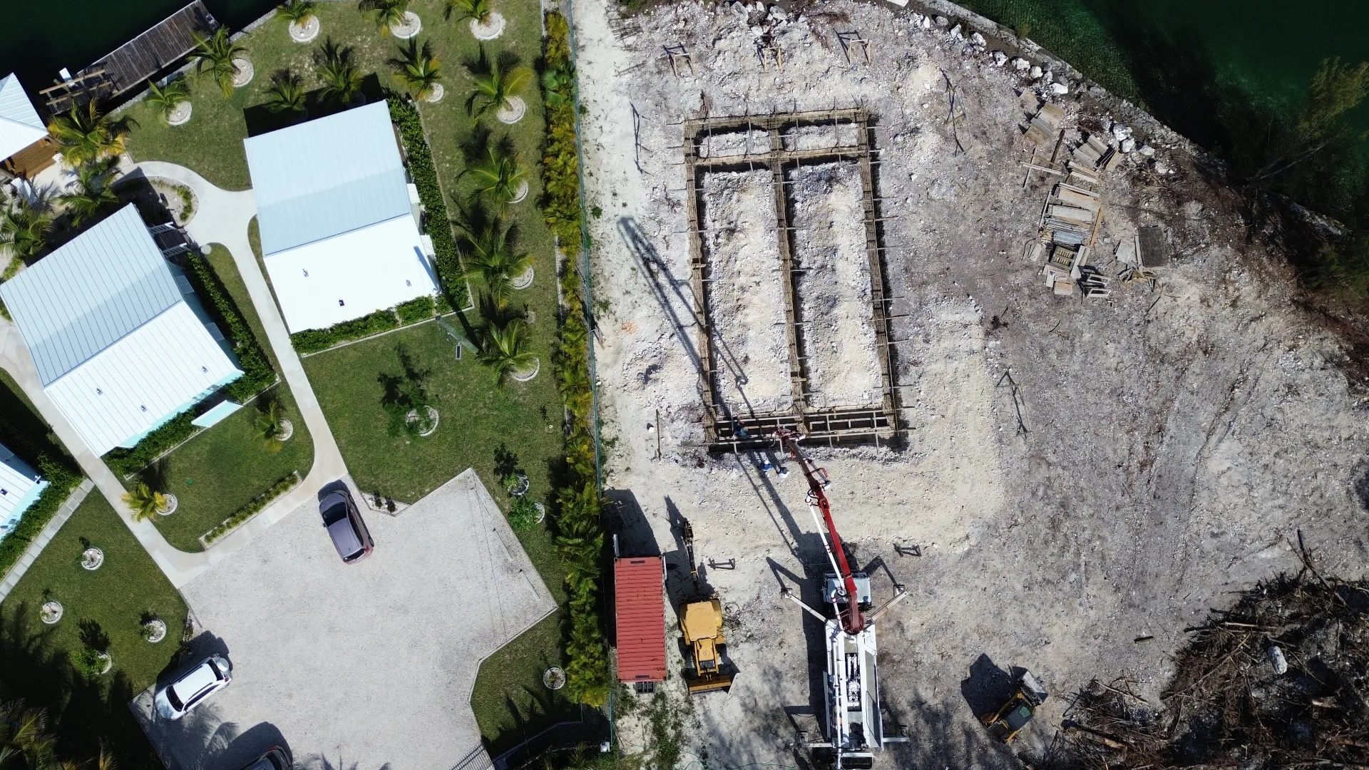 Aerial of one of our Grand Bahama waterfront developments: water, finished homes and construction underway