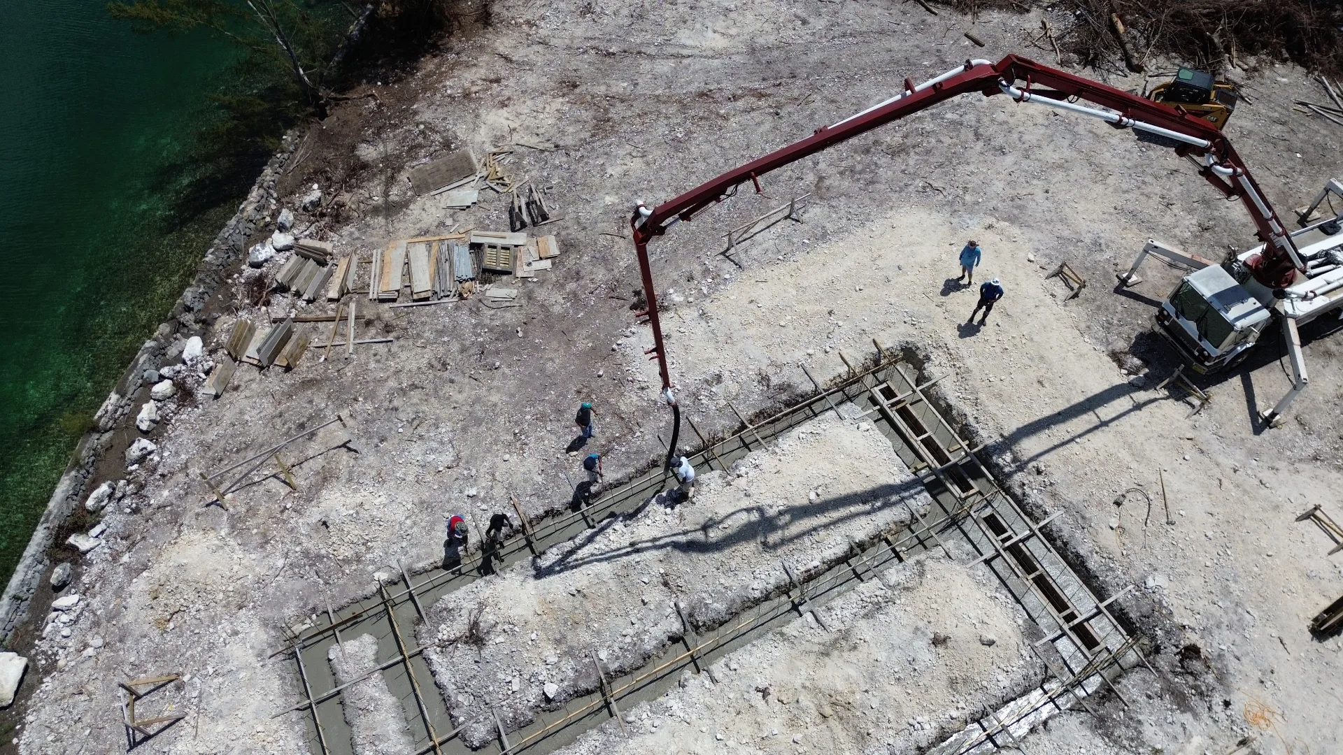 Aerial of concrete being poured at one of our Grand Bahama developments